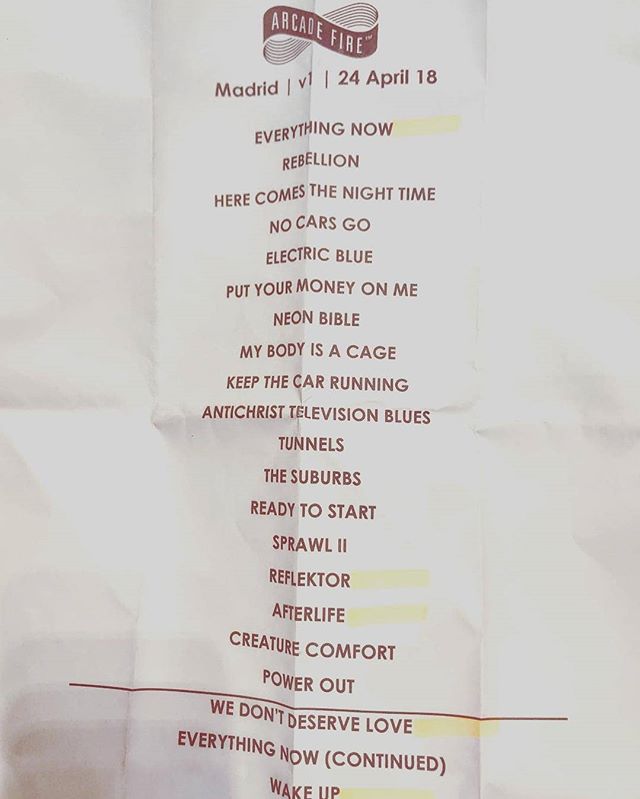 #ArcadeFire in Madrid, setlist